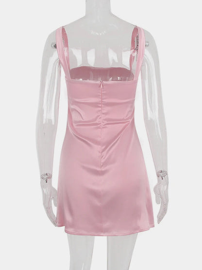 Robe d'anniversaire pour femme, robe trapèze rose, sexy, en satin, robe de soirée, mini, décontractée, bretelles spaghetti, robe de remise de diplôme, extensible