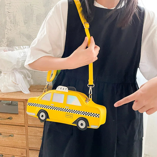 Shoulder Bag for Women Novel Yellow Taxi Shape Cute Cartoon Purses and Handbags Girls Crossbody Bag Female Casual Clutch Leather