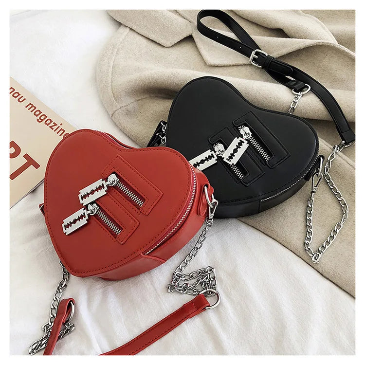 Bolsos y carteras para mujer, bolso de hombro con forma de corazón rojo a la moda, bolso cruzado con cadena para mujer, bolso de mano y cartera para mujer