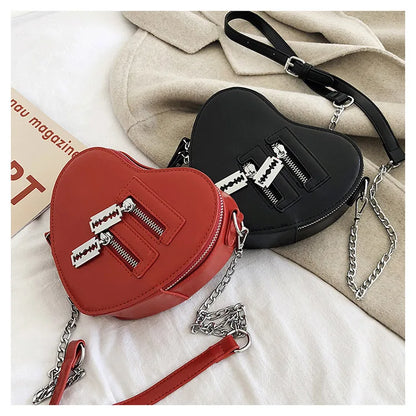 Bolsos y carteras para mujer, bolso de hombro con forma de corazón rojo a la moda, bolso cruzado con cadena para mujer, bolso de mano y cartera para mujer