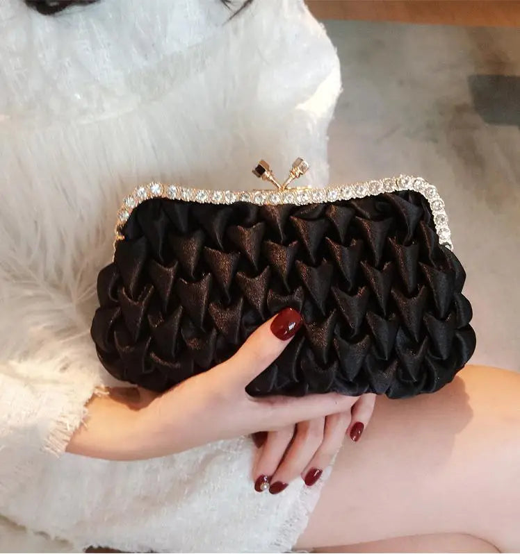 Women Evening Bag Classical Black Clutch Bag Rhinestone Satin Banquet Bag Bride Clutch Bag