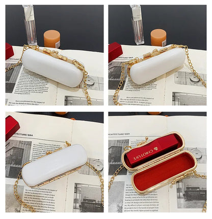 Mini Lipstick Holder Shoulder Bag with Mirror Faux Leather Women Detachable Chain Travel Crossbody Purse Makeup Storage Handbag