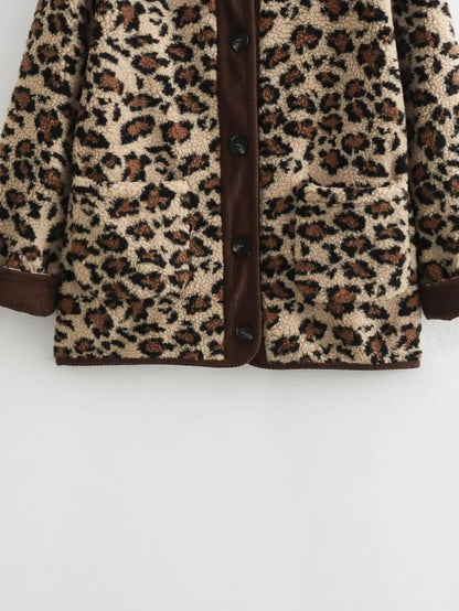 Chaqueta de leopardo de otoño Suninheart, abrigo para mujer, novedades de 2024, chaqueta de un solo pecho con cuello redondo, abrigo informal para mujer