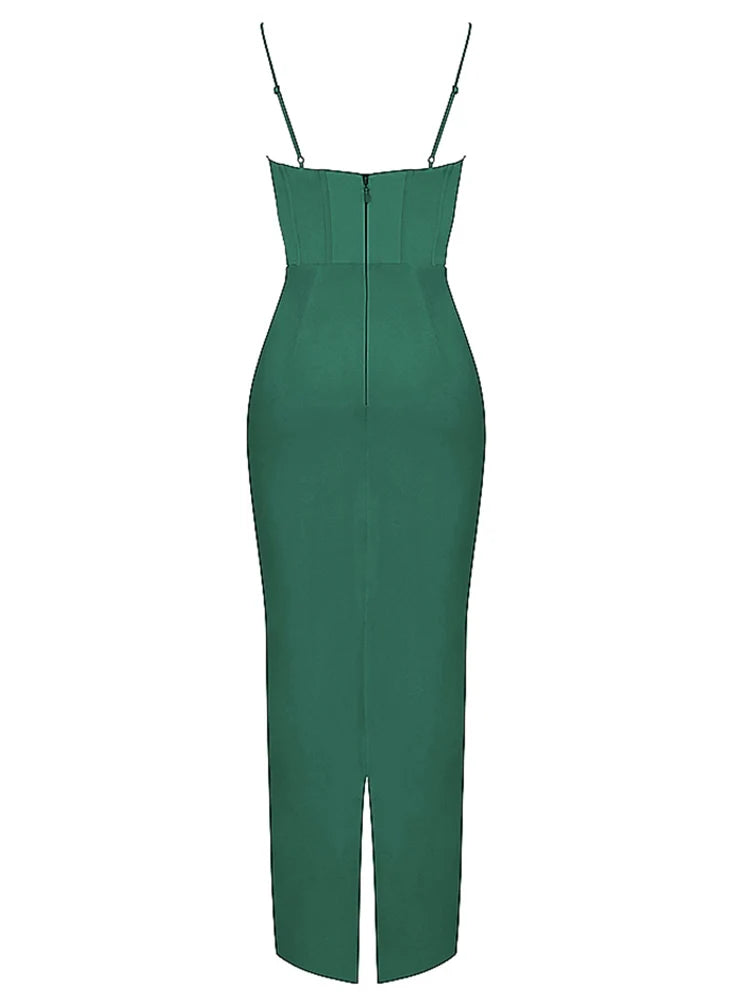 Vestido maxi verde ajustado sexy para eventos de celebridades, vestidos de fiesta de noche de graduación, vestidos de satén con cuello en V y tirantes finos para mujer, verano 2022