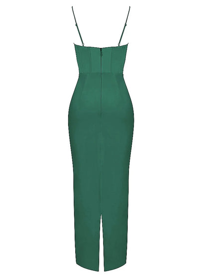 Vestido maxi verde ajustado sexy para eventos de celebridades, vestidos de fiesta de noche de graduación, vestidos de satén con cuello en V y tirantes finos para mujer, verano 2022