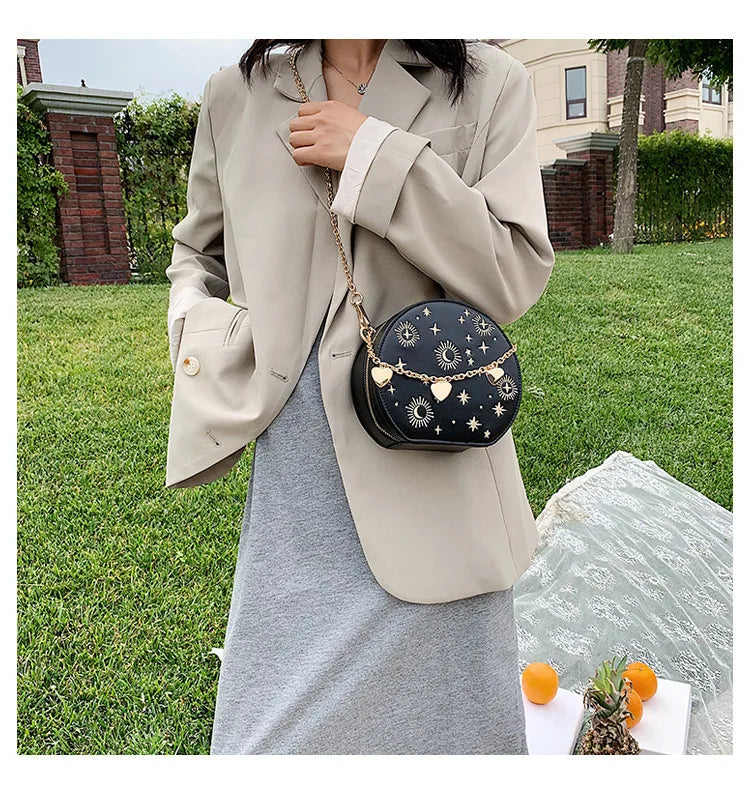 Fashion Starry Sky Round Bags Women Crossbody Bag Luxury Chain Circular Shoulder Bag Lady Small Embroidery Women's Handbag