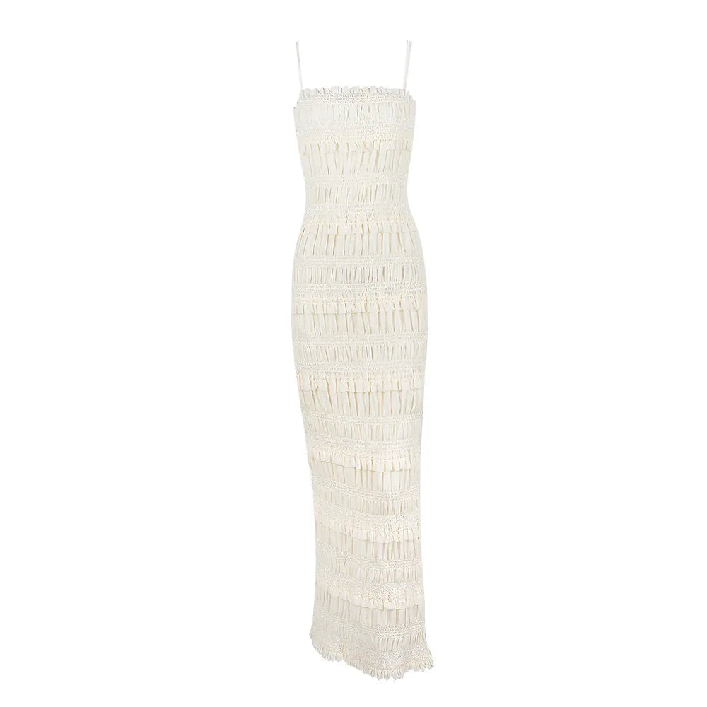 Suninheart Été Maxi Spaghetti Strap Wed Bride Dress Élégante Occasion Formelle Beige Slim Party Even Dress Femmes