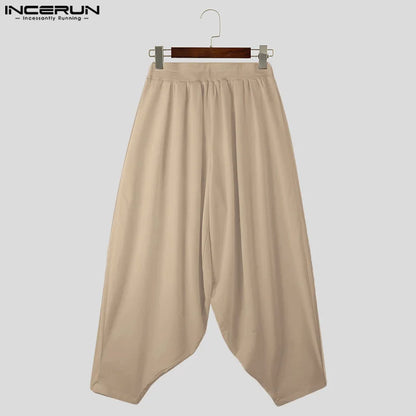 2024 Hommes Pantalons Jambes Larges Couleur Unie Taille Élastique Lâche Pantalons Décontractés Hommes Surdimensionnés Streetwear Mode Pantalons Longs S-5XL INCERUN