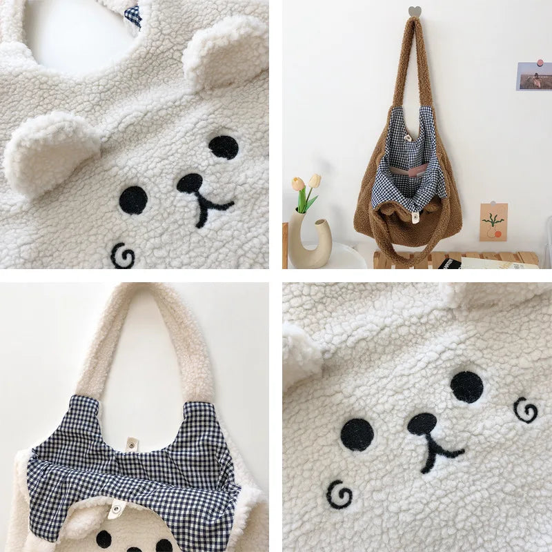 2022 Winter Handbags Women New Japanese Kawaii Bag Tote Bag Imitation Lamb Hair Shoulder Bag Women Soft Plush Bolso Mujer Sac