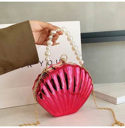 Evening Bags Shell Shape Women Clutch Bags 2023 New Wedding Bridal Handbag Pearl Beaded Fashion Shell Chain Party Bags