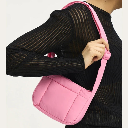 Casual Small Puffer Bag Candy Color Padded Women Shoulder Crossbody Bags Simple Quilted Nylon Messenge Bag Cute Female Purses