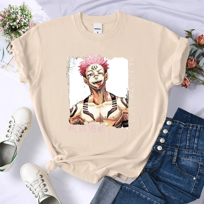 T-shirt pour femme, haut court, respirant, décontracté, style hip-hop, à manches courtes, animé Jujutsu Kaisen Ryomen Sukuna