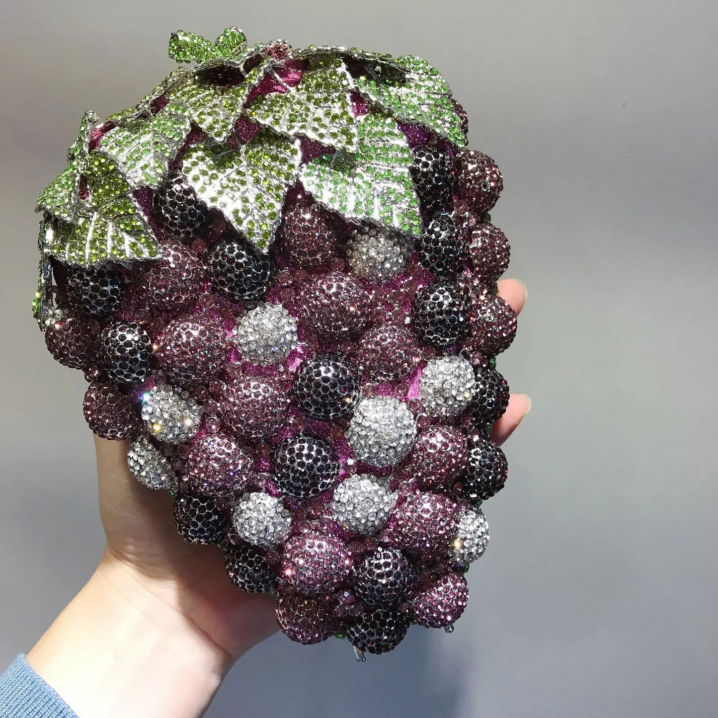 Bolso de mano de noche con forma de uva para mujer, bonito bolso de hombro con brillantes y diamantes de imitación para banquetes y fiestas de graduación