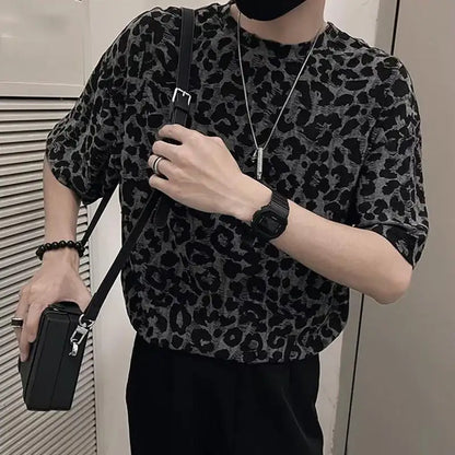 2024 Camiseta para hombre con estampado de leopardo, cuello redondo, manga corta, ropa de moda para hombre, ropa de calle, camisetas sueltas informales de verano, INCERUN