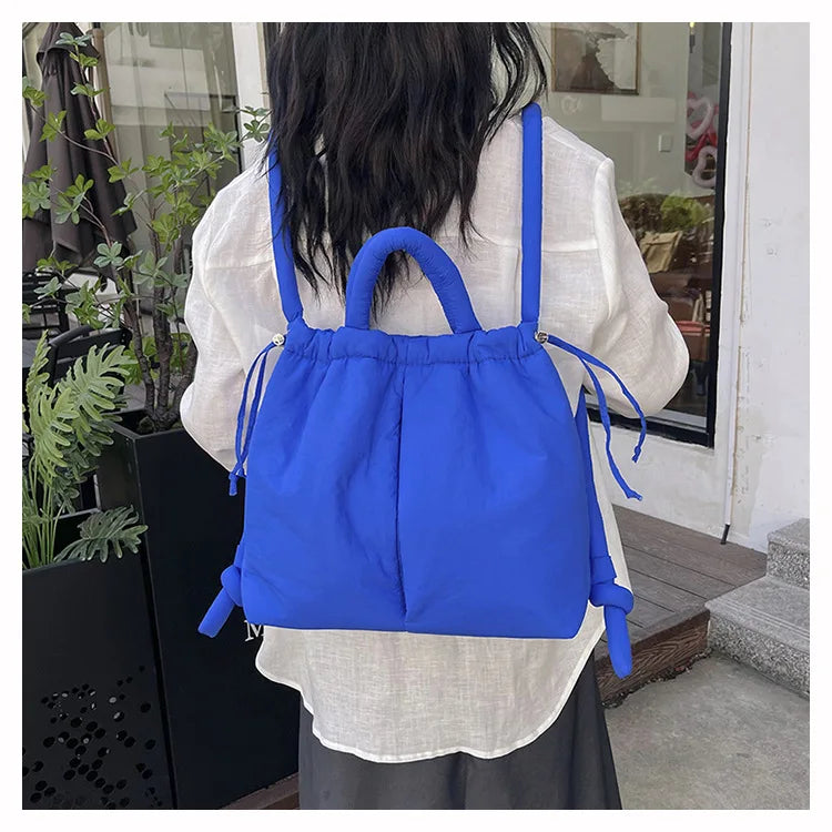 Casual Large Capacity Puffer Tote Bag Designer Padded Nylon Women Handbags Knotted Strap Shouder Crossbody Bags Warm Sac 2024