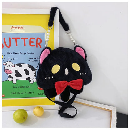 2024 Nuevo bolso de hombro de gato de peluche Lindo bolso de mano pequeño Bolso de mano de diseño de dibujos animados para mujer Elegante bolso cruzado Monedero