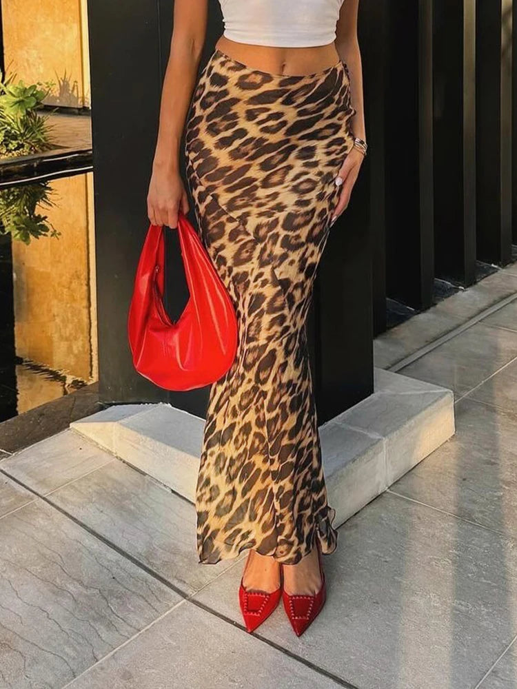 Dulzura Sexy Elegant Skirt Leopard Printed Maxi Women Skirts 2024 Lady Y2K Clothes Office Club Party Casual Streetwear Wholesale