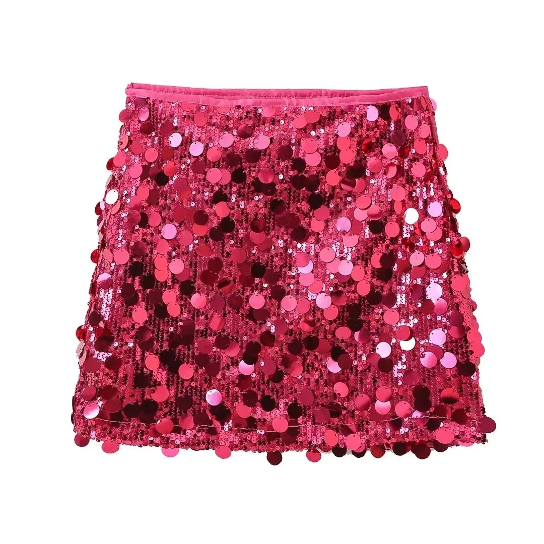 Suninheart 2024 Summer Female Sequined Solid Mini Skirts Y2k Shinning Sexy Streetwear Slim Fit High Waist Women's Vintage Skirts