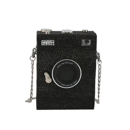 New Camera Shape Shoulder Bag Women Fashion Sequin Box Bag Funny Chain Crossbody Body Bag