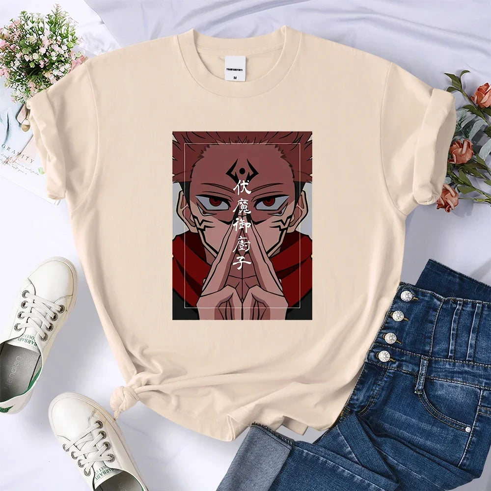 T-shirt d'été respirant pour femme, motif animé Jujutsu Kaisen Ryomen Sukuna, style hip-hop, décontracté, cool, manches courtes, vêtements de rue doux