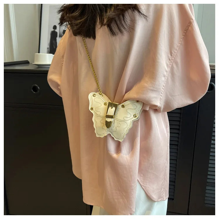 Sac à bandoulière mignon avec petit papillon pour femme, sac à bandoulière amusant avec chaîne