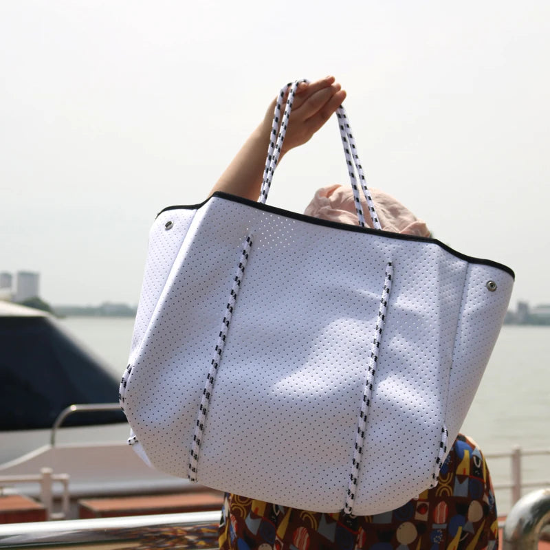 casual Neoprene large capacity tote bag solid color women shoulder bags waterproof lady handbags summer beach bag travel big2022