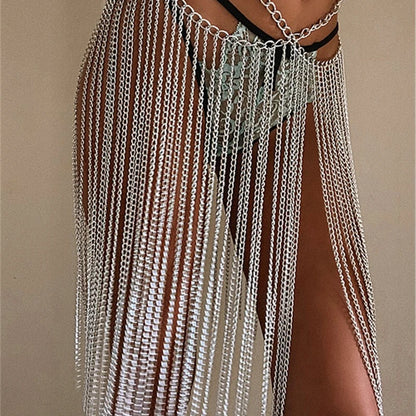 2023 Autumn Mini Skirt Fashion Casual Elegant Halloween Christmas Tassel Y2K Clothing Metal Body Chain 90S Vintage Women Skirts