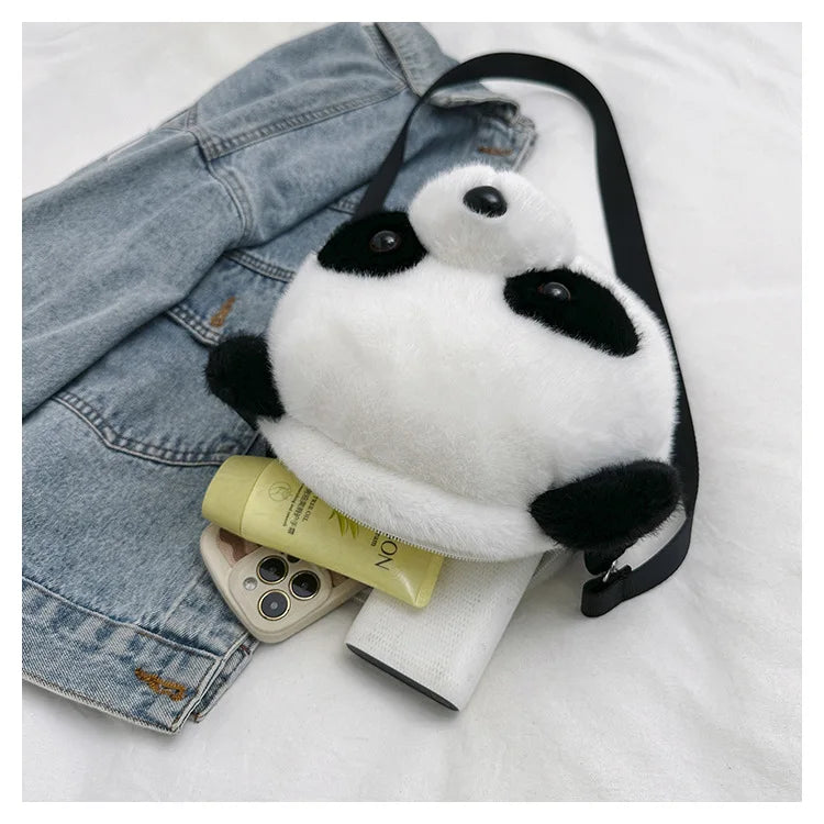 Cute Cartoon Panda Plush Shoulder Bag Kids Crossbody Bag Student Wallet Coin Purse Kids Phone Bag Best Birthday Gift