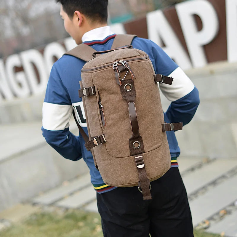 Large Capacity Man Travel Bag Mountaineering Backpack Men Bags Canvas Bucket Shoulder Backpack mochila Bag Soft Handle Fashion