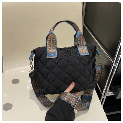 Bolso de mano acolchado informal para mujer, bandolera con correa ancha, bolso de mano tipo shopper Bylon pequeño, cálido para invierno 2024