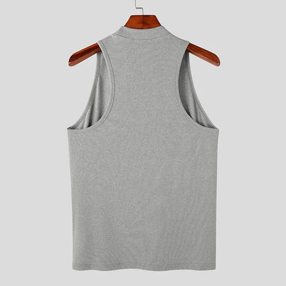 2023 Camisetas sin mangas para hombre, de color liso, cuello alto, sin mangas, de punto, informales, ropa de calle de verano, ropa de moda para hombre INCERUN S-5XL