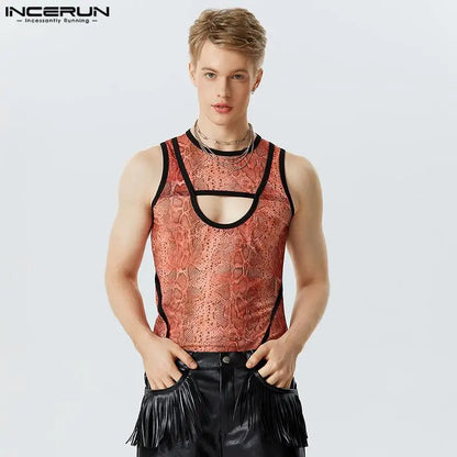 Hauts de style décontracté élégants INCERUN nouveaux gilets en deux pièces faux à motif creux pour hommes beau gilet imprimé pour hommes S-5XL 2023