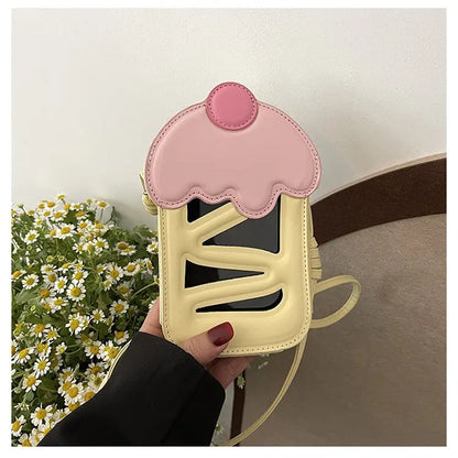 Women Small Shoulder Bag Cute Ice Cream Small Bag, Fashion Hollow Out Cake Bag, Contrast Color  Women's CrossbodyBag