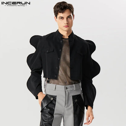 Soirée Spectacles Style Hauts INCERUN Beau Hommes Mode Solide Pétale Conception Vestes De Costume Personnalité Masculine Blazers À Manches Courtes S-5XL