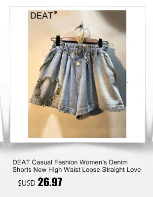 DEAT Fashion Women's Denim Shorts Patchwork Contrast Color Low Waist Pocket Straight Slim Short Jeans Summer 2024 New 17A9086