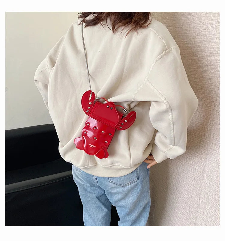 Funny Crayfish Shape Pu Shoulder Bag For Women Summer Red Phone Bag Girls' Chain Small Crossbody Bag