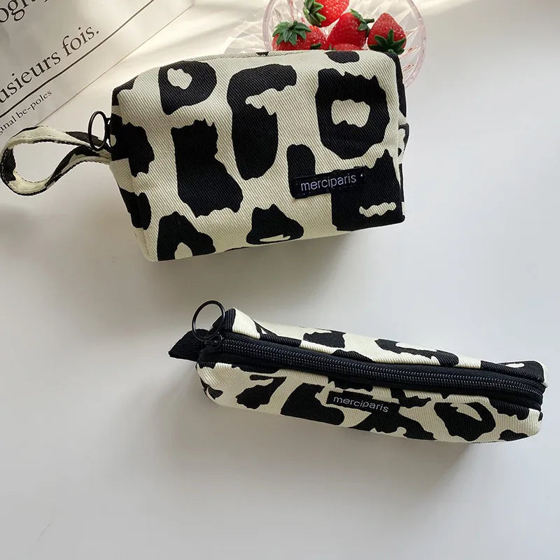 Japanese Style Plaid Cosmetic Bag Women Canvas Handbags Purse Organizer Pencil Bags Lipstick Bag Makeup Bag Women Leopard Bag