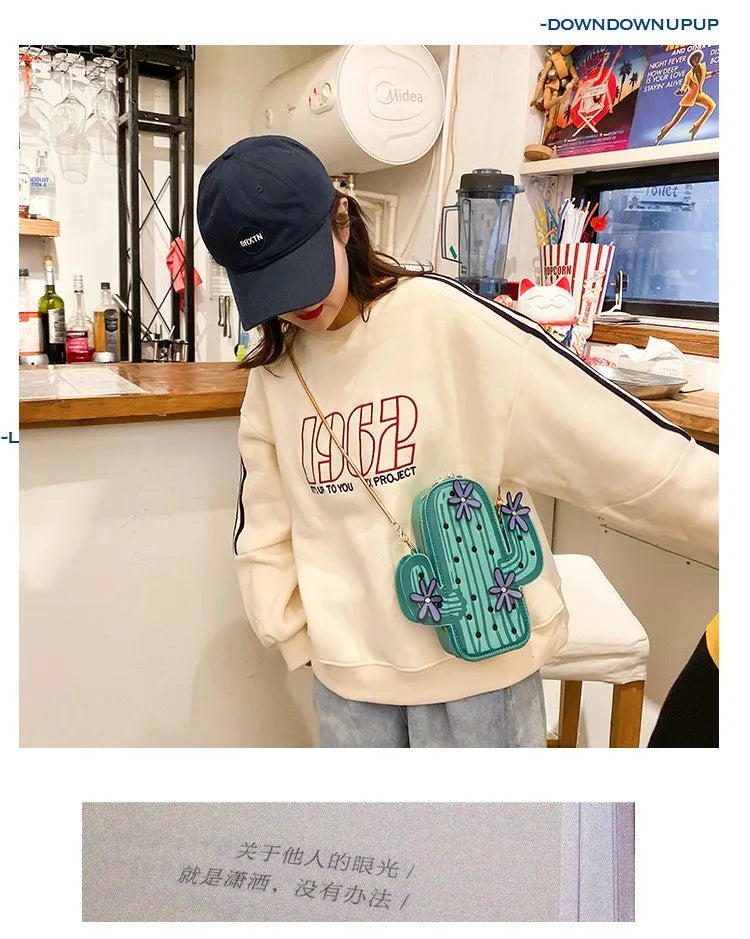 Women embroidery flowers mini chain shoulder bag cute green cactus shape bag flap small desinger crossbody bag for women