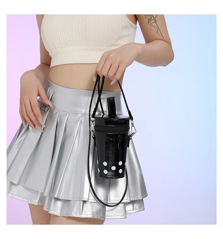 Bolso de hombro divertido para mujer, lindo bolso bandolera pequeño con forma de taza, bolso láser