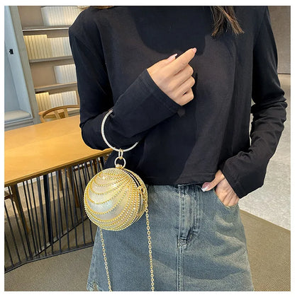 Bolso de noche de moda con incrustaciones de diamantes, bolso pequeño redondo para mujer, bolso de boda con forma de bola