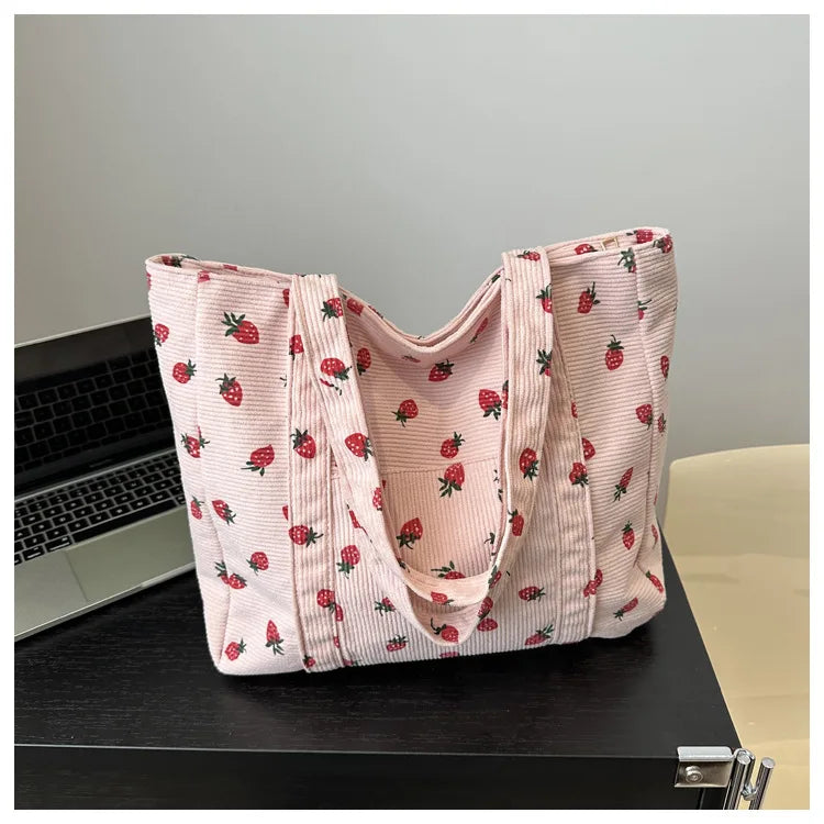 Sac fourre-tout décontracté à motif de fraises, grande capacité, sacs à bandoulière pour femmes, sacs à main chics et simples, grand sac de courses en nylon, sacs à main pour étudiants