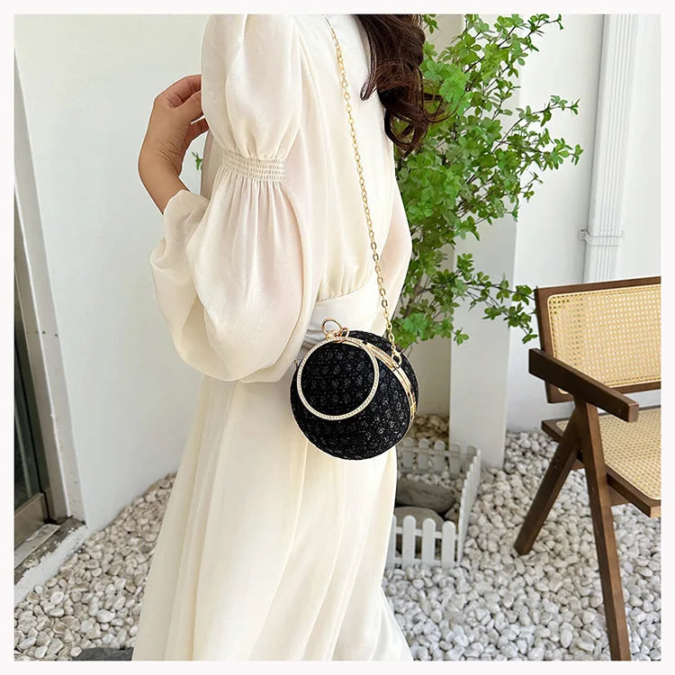 Women Evening Day Clutch Colorful Crystal Diamonds Round Ball Shaped Clutches Lady Handbag Wedding Purse Chain Shoulder Bag