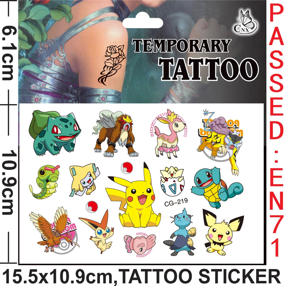 1Pcs/3Pcs/6Pcs Autocollants de tatouage Pokémon Pikachu lumineux non répétitifs Jouets de dessin animé Tatouages ​​temporaires pour enfants Cadeau pour enfants