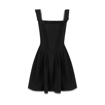 Suninheart Women Black A Line Dress Lovely Elegant Square Neck Holiday Party Dress Casual Sleeveless Summer Dress 2023