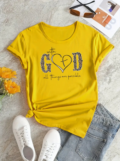 Camiseta con estampado de Dios para mujer, camiseta informal de verano de manga corta y cuello redondo, ropa para mujer, camisetas para mujer