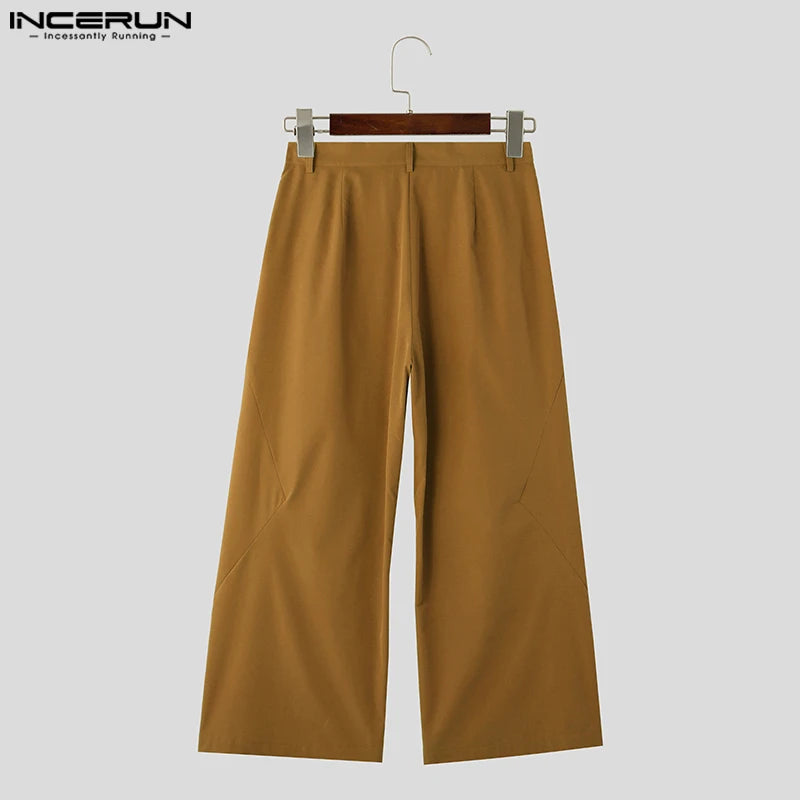 2024 Pantalon large pour hommes Couleur unie Poches à boutons Pantalon décontracté Hommes plissés Streetwear Lâche Mode Pantalon S-5XL INCERUN