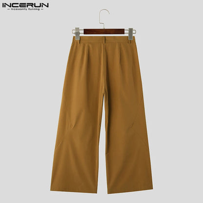 2024 Pantalon large pour hommes Couleur unie Poches à boutons Pantalon décontracté Hommes plissés Streetwear Lâche Mode Pantalon S-5XL INCERUN