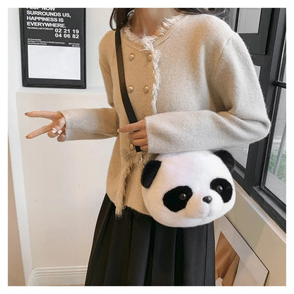 Cute Cartoon Panda Plush Shoulder Bag Kids Crossbody Bag Student Wallet Coin Purse Kids Phone Bag Best Birthday Gift