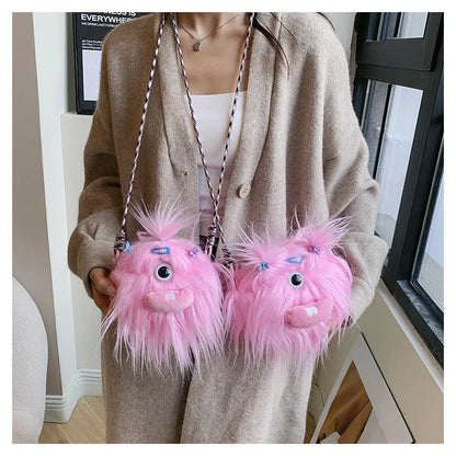 Bolso bandolera de peluche con forma de monstruo de dibujos animados 2024, nuevo y creativo bolso de hombro, mochila para niñas, bolso de peluche Kawaii