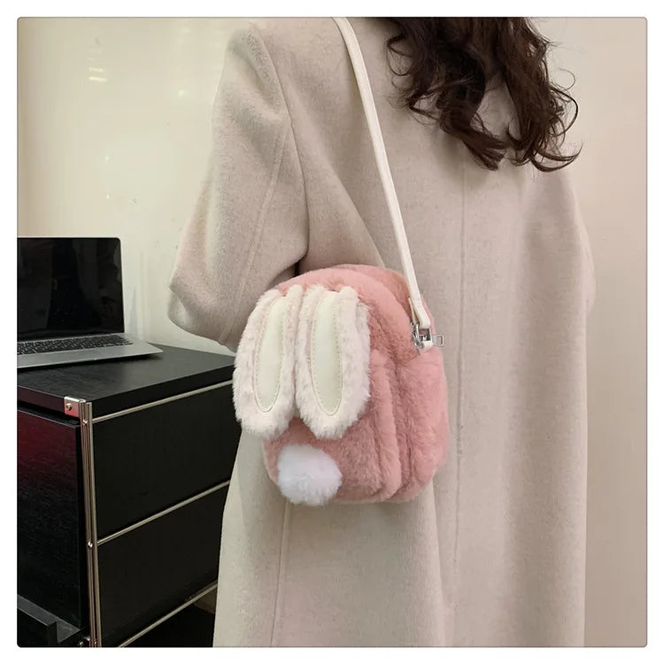 Plush Rabbit Single Shoulder Bag Doll Crossbody Bag For Girls 2024 New Cute Small Coin Wallet Phone Bag Toys For Children